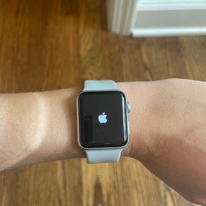 38mm Apple Watch Series 3 + Charger Chord | Silver Watch Face + Gray Band